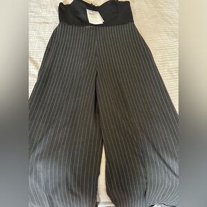 Zara Women’s Black Corset Wide Leg Jumpsuit with Black/White Pinstripes Size L